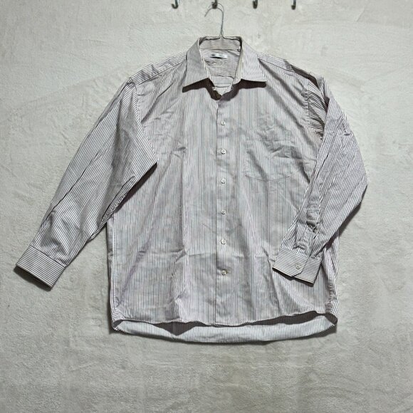 Jack Lipson Signature Shirt Long Sleeve White Striped Woven in Italy Mens 17L - Picture 1 of 13